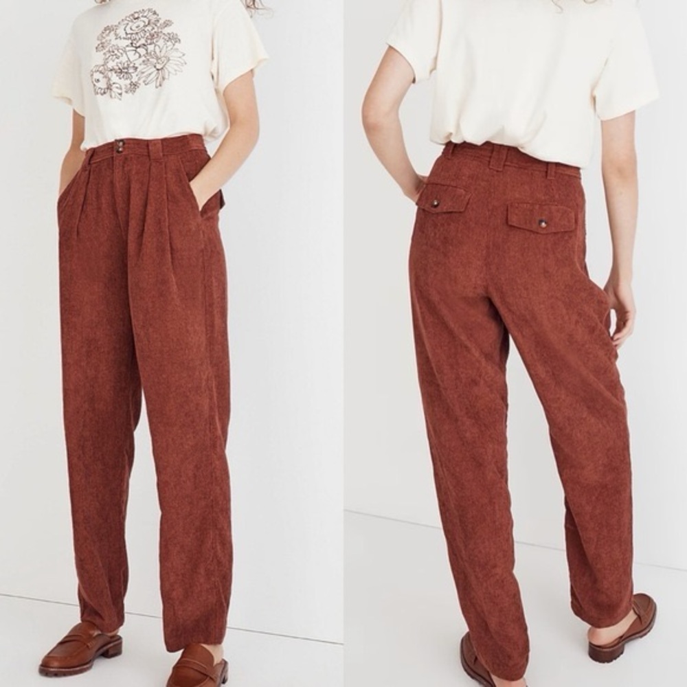 Madewell 0 Corduroy High Rise Tapered Pants Dusty Redwood Pleated - Picture 1 of 7